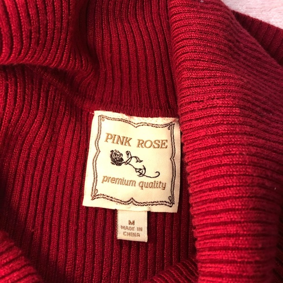 Pink Rose Red Turtleneck Sweater Dress – Size M, Cozy Short Sleeve Knit - Picture 2 of 6